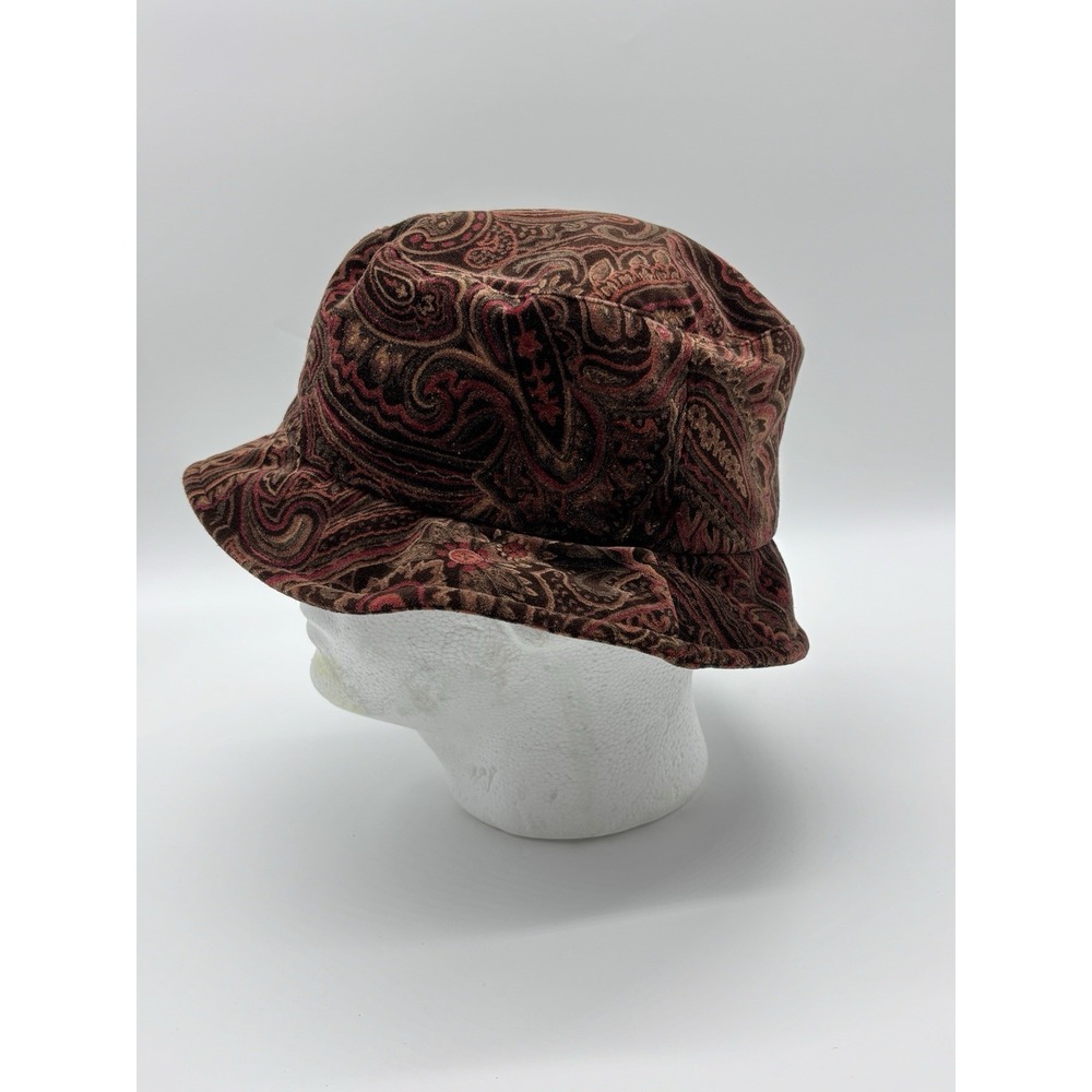 Liz Claiborne Paisley Bucket Hat Brown Red Pink Cotton Blend